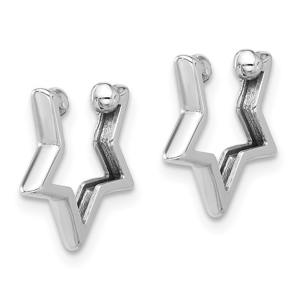 14K White Gold Polished Star Pair of Cuff Earrings - Picture 4 of 4